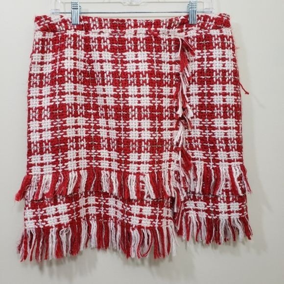 Fitelle Dresses & Skirts - Fitelle NWT Jonette faux wool‎ blend wrap front plaid fringe trim skirt size 12
